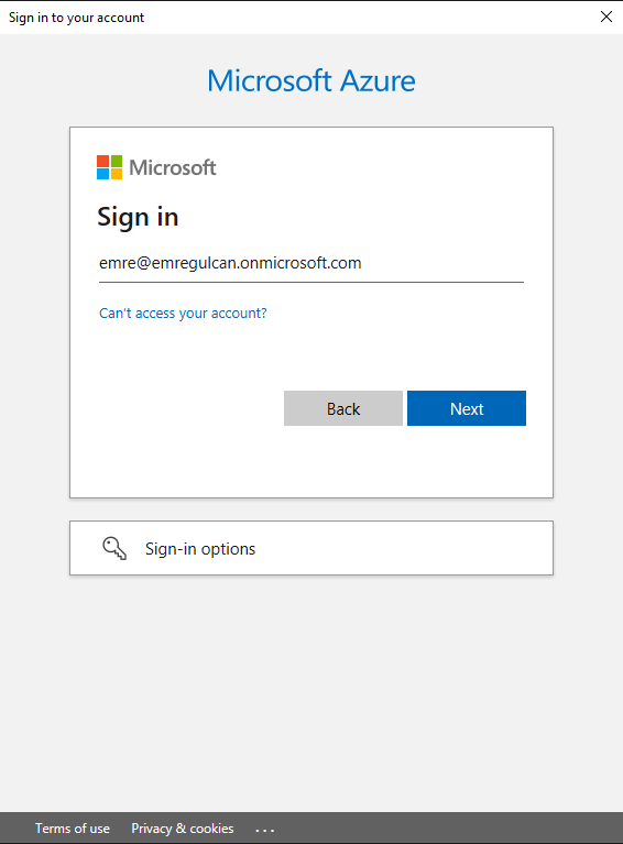 Microsoft Authentication Sayfası